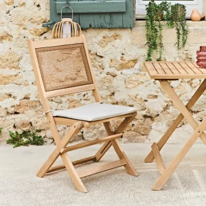 Alice’s Garden Ensemble Table + 2 Chaises De Jardin Avec Coussins Beige En Acacia Et Cannage – Bohemia 13