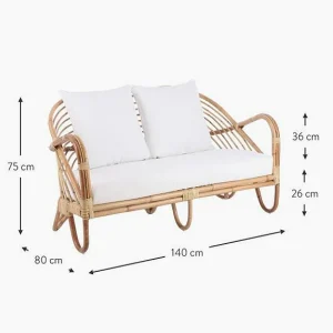 Mica Décorations Banc En Rotin 2 Places Avec Coussin Blanc L140cm – Rochester 6