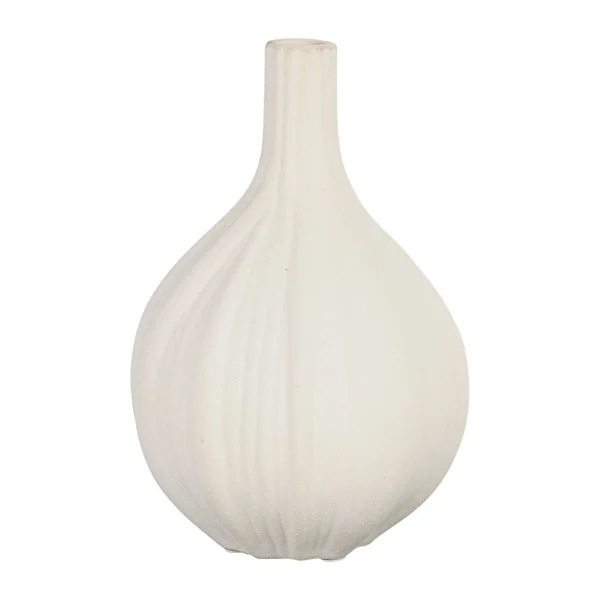 Côté Table Vase Rond Bouteille Blanc Cassé En Faience – Plisse 1