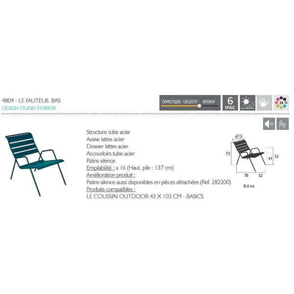 Fermob Fauteuil Bas D’extérieur Bleu Acapulco – Monceau 4