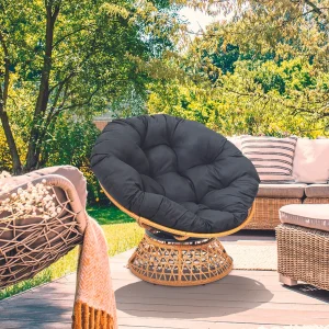 Home Déco Factory Fauteuil D’exterieur Papasan En Rotin Avec Coussin Noir – Cancun 16