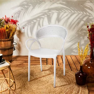 Home Déco Factory Chaise Exterieur Blanc En Plastique Sacha Empilable 12