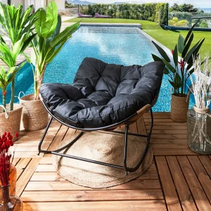 Home Déco Factory Fauteuil De Jardin A Bascule Coussin Noir -Tamia 16