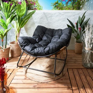 Home Déco Factory Fauteuil De Jardin A Bascule Coussin Noir -Tamia 18