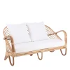 Mica Décorations Banc En Rotin 2 Places Avec Coussin Blanc L140cm – Rochester 16