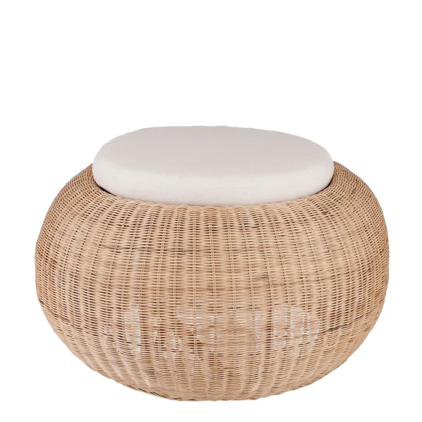 Mica Décorations Pouf En Rotin Avec Coussin Blanc D84cm – Bolsena 1