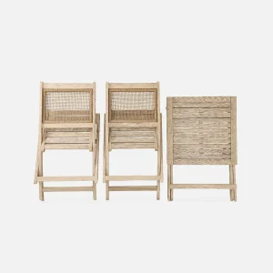 Alice’s Garden Ensemble Table + 2 Chaises De Jardin Avec Coussins Beige En Acacia Et Cannage – Bohemia 19