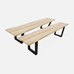 Alice’s Garden Lot De 2 Bancs En Acacia Brossé Et Acier Noir L180cm – Salta 10