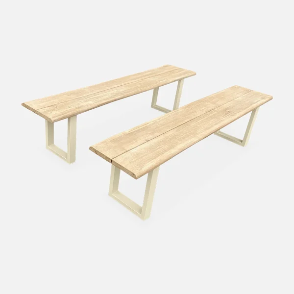 Alice’s Garden Lot De 2 Bancs En Acacia Brossé Et Acier Beige L180cm – Salta 1