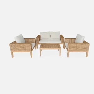 Alice’s Garden Salon De Jardin 4 Places En Cannage Et Acacia Brossé Et Coussins Beige – Olinda 13