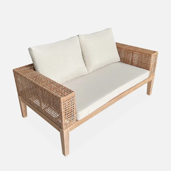 Alice’s Garden Salon De Jardin 4 Places En Cannage Et Acacia Brossé Et Coussins Beige – Olinda 5