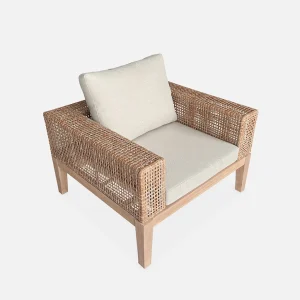 Alice’s Garden Salon De Jardin 4 Places En Cannage Et Acacia Brossé Et Coussins Beige – Olinda 17