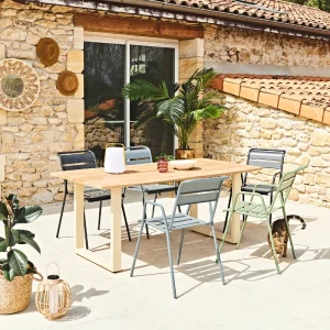 Alice’s Garden Table De Jardin En Acacia Brossé Et Acier Beige L180cm – Salta 21